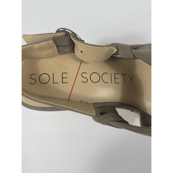 Sole Society Size 6 Mariel Studded Sandal Block Heel Mushroom Suede Wedge - Picture 8 of 12